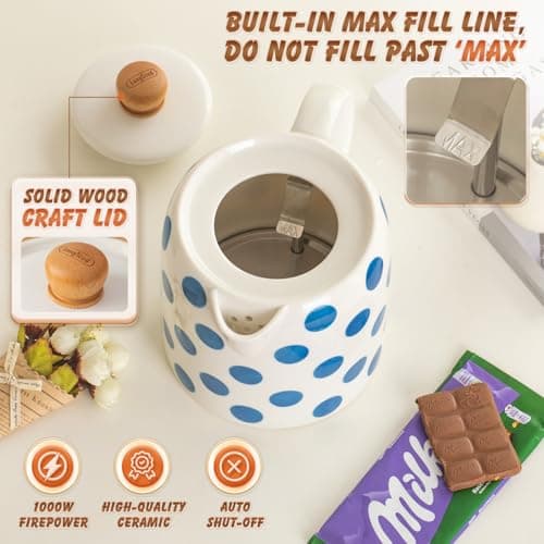 LONGSEED 1.0-Liter Ceramic Electric Kettle, 1000W Rapid Boil, Tea Kettles Pot & Hot Water Boiler For Coffee & Tea, Teapot Auto Shut-Off, Boil-Dry Protection 5