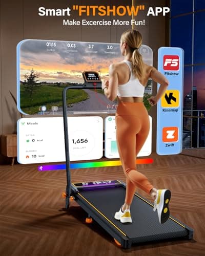 Treadmill Walking Pad with 15% Incline/Handle Bar/2 LED Display, 3.5HP Portable Treadmills for Home Small, Foldable Walking Pad Treadmill 350+lb Capacity, Smart App, 4 Adjustable Incline, RGB Light 8