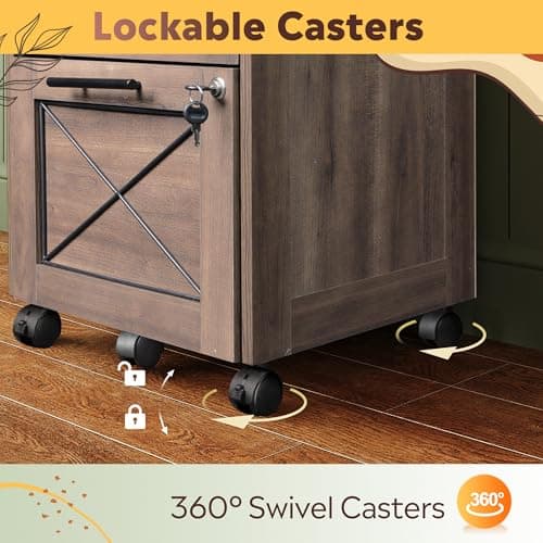 DEVAISE 3-Drawer File Cabinet with Hanging Files, Mobile Rolling Storage Cabinet for Home Office, Printer Stand, Farmhouse Style, Dark Brown 6