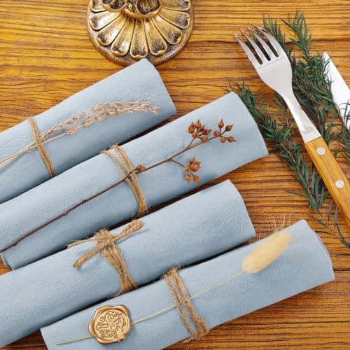 Socomi Cloth Napkins Grey Blue Easter Spring Washable Reusable Bulk Linen Cotton Napkins Set of 4 17"x17" for Wedding Party Bridal Baby Shower Birthday Dining Table Decorations 5