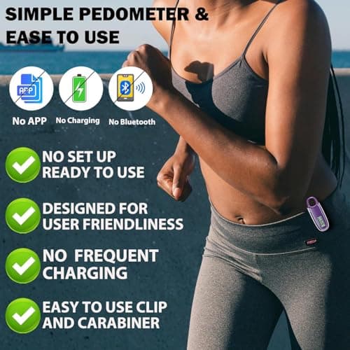 3D Pedometer for Walking with Removable Clip and Carabiner Simple Step Counter for Walking Accurate Clip On Step Tracker for Men Women Kids (Purple) 5