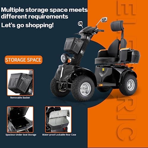 WIILAYOK Heavy Duty 4 Wheels Mobility Scooter, All Terrain Electric Mobility Scooters for Seniors and Adults, 1000W Motor, Fat Tire, Adjustable Handle and Seats, 500lbs Capacity, 31-36 Miles of Range 6