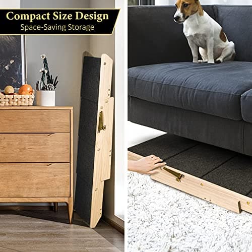 BRIKY 2-in-1 Dog Stairs/Ramp with 4 Steps, Foldable Dog Stairs for High Beds Cars Couch, Durable Wooden Pet Stairs for Small Medium Large Dogs, No Assembly Required 7