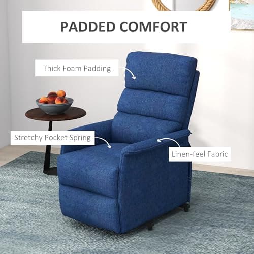 HOMCOM Power Lift Recliner Chair for Elderly, Easy Assembly, Fabric Lift Chair for Adults, Recliner Sofa with Remote Control, Side Pockets for Living Room, Dark Blue 6