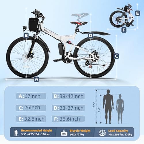 Vivi M026TGB Electric Bike 26" Electric Bike for Adults, Peak 750W Folding Electric Mountain Bike, 48V Removable Battery Ebike, 21 Speed Ebike, Top 22 Mph, Up to 50 Miles, SGS Certified to UL2849 9