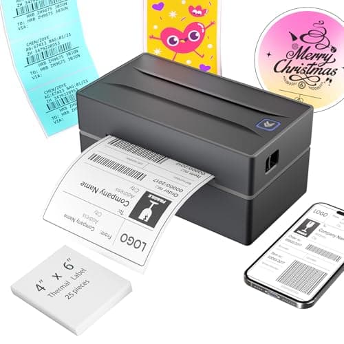 Bluetooth Thermal Shipping Label Printer: 4x6 Wireless Label Maker with Tape for Small Business - Compatible with iPhone, Android, Windows & Mac, Widely Used for USPS UPS Ebay Amazon Shopify Etsy