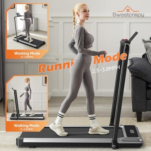 Sweetcrispy Walking Pad with Handle Bar, Folding Under Desk Treadmills with Handle, Portable Design for Home Office Workouts, Ideal for Apartments Work-from-Home Fitness, Remote Included, Silvery 8