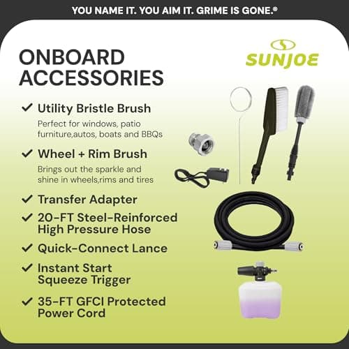 Sun Joe SPX3000-XT1 XTREAM 2,200 PSI Pressure Washer with 14.9A Motor, Includes 4 Quick-Connect Nozzles, High-Pressure Hose, Garden Hose Adapter, and 35-Foot Power Cord 5