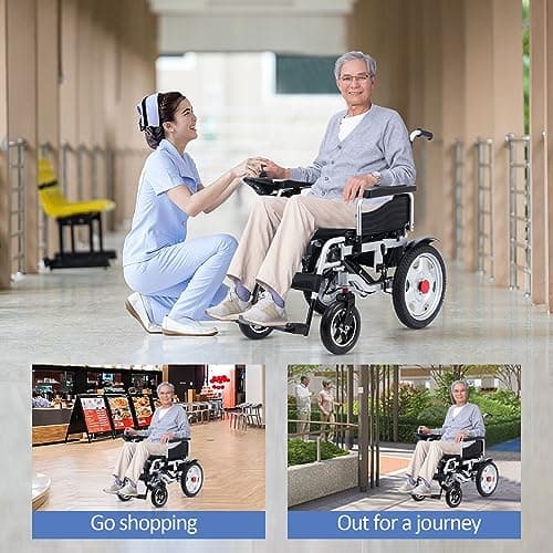 All Terrain Electric Wheelchair Heavy Duty,500W Foldable Electric Wheelchairs for Adults,Power Wheelchair, Electric Wheelchairs for Seniors,Motorized Wheelchair Portable Airline Approved Black 8