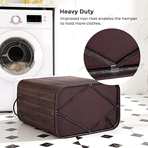 SONGMICS Laundry Hamper with Lid, Bamboo Launry Basket with Handles, Foldable Storage Basket for Laundry Room, Bedroom, 100L, Brown ULCB063K02 7