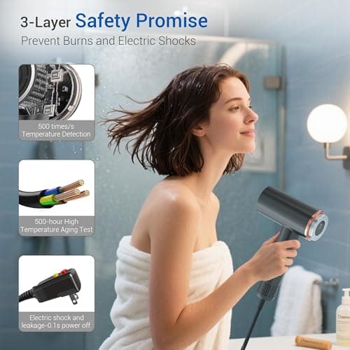 Rukebas Professional Ionic Hair Dryer 1400W with Diffuser & Concentrator - 4 Speed/Heat Settings, Lightweight Fast Drying for Home Travel, Includes Brush Head & Replacement (120V 1.4kW) 6