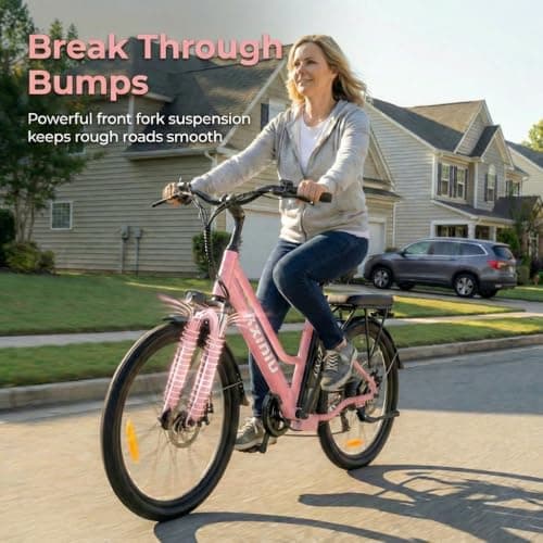 Axiniu 24 Inch Electric Bike for Adults, Step Through Ebike for Women, Peak 1000W Motor 22MPH, 48V 20AH Removable Battery Up to 70 Miles, 7 Speed Dual Shock Absorber, City Cruiser Commuter Bicycle 6