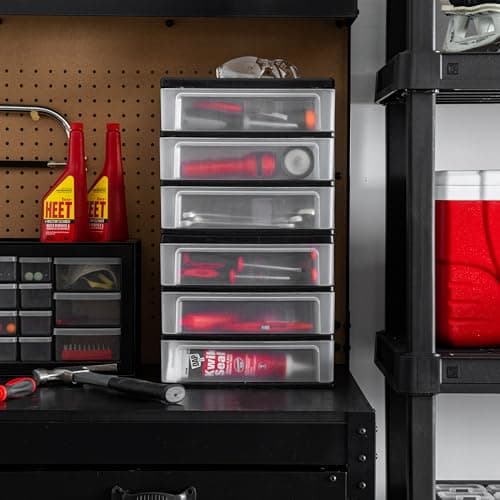 IRIS USA Plastic Stacking Desk Top 3-Drawer Storage Organizer, 2-Pack, for Makeup Vanity Nail Polish Bathroom Stationery Art Craft Supplies Kitchen Office Garage and Small Organization, Medium, Black 5