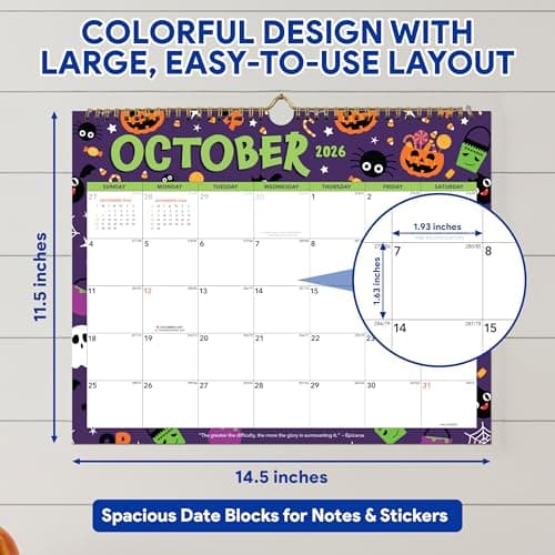 Decorably 18 Months Colorful Landscape Wall Calendar with Stickers January 2026 to June 2027, 14.5x11.5in Spring-Bound Sheets with Inspirational Quotes for Office, Home and School 5