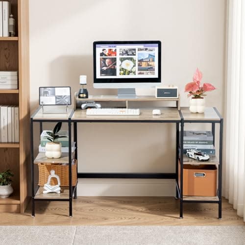 MINOSYS Gaming/Computer Desk - 47” Home Office Small Desk with Monitor Stand, Rustic Writing Desk for 2 Monitors, Adjustable Storage Space, Modern Design Corner Table. 6