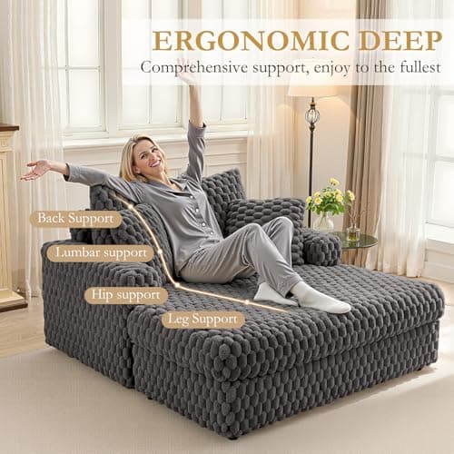 Oversized Chaise Lounge Chair Indoor:Comfy Oversized Reading Chair Fluffy Plush Cozy Couch Sofa Bed with Armrests and Pillows - Chaise Large Modern Sleeper Sofa for Living Room,Bedroom Light Grey 7