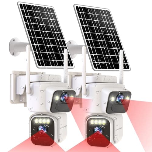 Luovisee Cameras for Home Security with Dual Lens,2.4G/5G WiFi Outdoor Camera Wireless Solar Powered,PIR Alarm,Color Night Vision,2-Way Audio,Cloud/SD Storage,No Month Fee(2 Pack)
