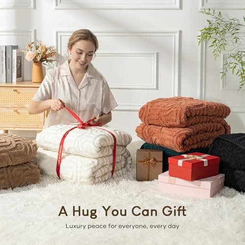 Cottonblue Weighted Blanket for Adults Queen Size 15 lbs, Soft Fluffy Sherpa Fleece Jacquard Weighted Blankets Throw 60" x 80" for Sleep Relax, Fuzzy Warm Arch Heavy Blanket for Bed Couch, Cream White 7