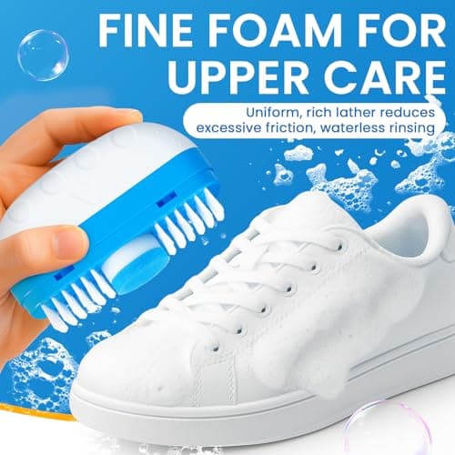 YKDILYHH Shoe Cleaner Kit with Built-in Brush,2×100ml Bottles + 2 Refills, Sponges & Microfiber Cloth,Waterless Foam Sneaker Cleaner for Leather & Suede,Not for Canvas or Mesh 6