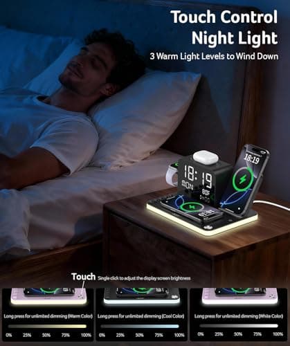 acer 7-in-1 Wireless Charging Station: Charger Stand for Multiple Devices for Apple - iPhone 16 15 14 13 12 Pro Max Apple Watch Airpods, Wireless Charger iPhone Charging Station with Bluetooth TimeSyn 7