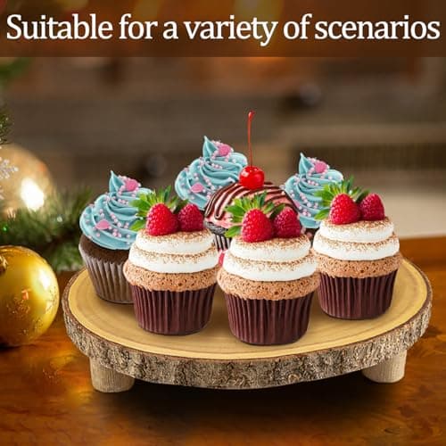 Rustic Wood Cake Stand - 11-13 Inch Elegant Wood Slice with Legs for Weddings, Birthdays & Special Events（Log Color） 7