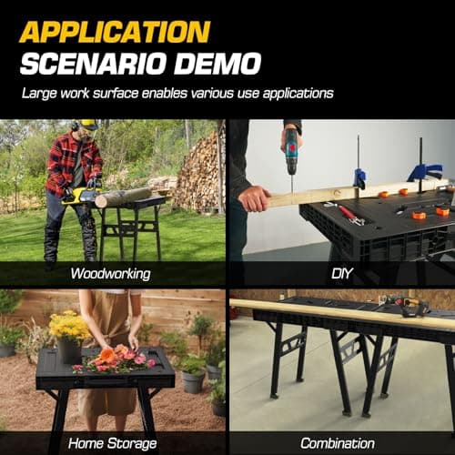 ONCUPID Express Folding Work Table, Easy Setup Portable Folding Work Table & Portable Folding Workbench, 34" W x 25" D x 31" H Lightweight Versatile Clamping Worktable for Garage/Wood Shop (Black) 6