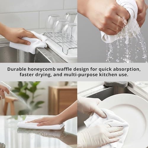 PurpleEssences Waffle Weave Kitchen Towel, 100% Cotton - 15x25 Inches with Hanging Loop, Ultra Soft Absorbent Quick Drying Dish Cloth, Tea and Hand Towels, 6 Pack - Spring Easter Summer - White 5