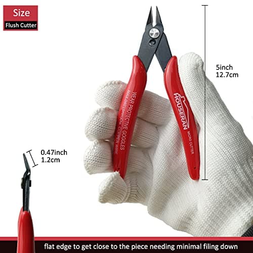 HOUSERAN 170 Wire Cutters, 10 PACK, 5 Inch Micro Flush Cutter, Small Wire Cutters Spring Loaded Cutting Pliers, Side Cutters, Diagoanl Cutters for Jewelry Making, Models, Zip Ties Plastic Wire Snips 5