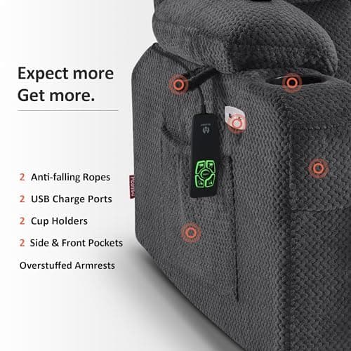 MCombo Dual Motor Power Lift Recliner Chair for Elderly, Lay Flat Lift Chair with Heat and Massage, Extra Wide Lift Recliner for Big People, Cup Holders, Fabric R7897 (Dark Gray, Medium-Wide) 8