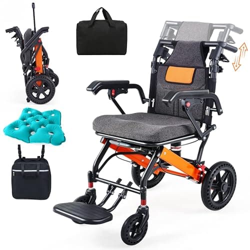 2026 Super Lightweight Transport Wheelchair, Adjustable backrest, Travel Wheelchair with 2 Storage Bags, Foldable Wheelchairs with Telescopic Handle,Backpacks,Travel Bags, Inflatable Seat Cushions