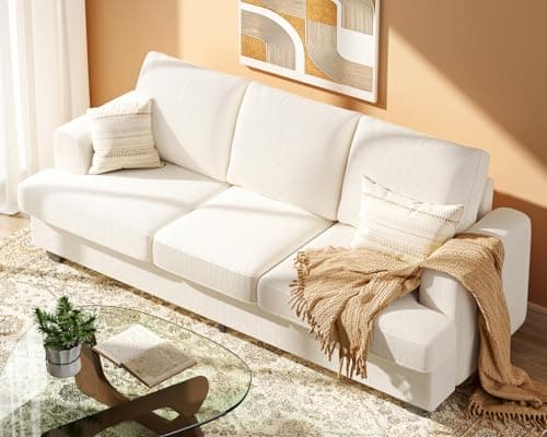 KKL 89 Inches Loveseat Sofa, Comfy Cloud Couch with Deep Seats, 3 Seater Couches for Living Room, Chenille Fabric, Wood Frame, Easy Assembly, Beige