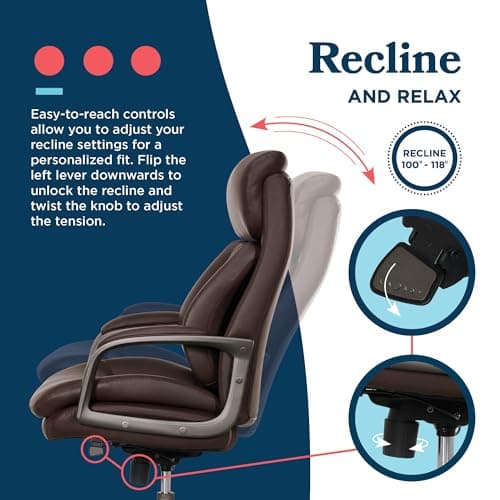 La-Z-Boy Nova Executive Office Chair - Ergonomic High Back Desk Chair with AIR Lumbar Support - Comfortable ComputerChair for Home Office - Vegan Leather - Brown 8