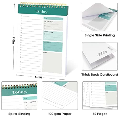 Taja To Do List Notepad - To Do List Notebook for Work with 52 Sheets, 9.8" x 6.5", Undated Daily Planner Perfect for Daily Tasks and Goal Setting, Notepad Suitable for Office, Home & School - Greenery Sway 6