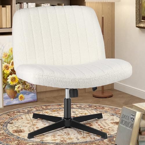 OLIXIS Criss Cross Chairs Legged Armless No Wheels Wide Seat Height Adjustable Swivel Rolling Padded Furry Cute Home Office Desk Seating for Bedroom, Student, Study Room