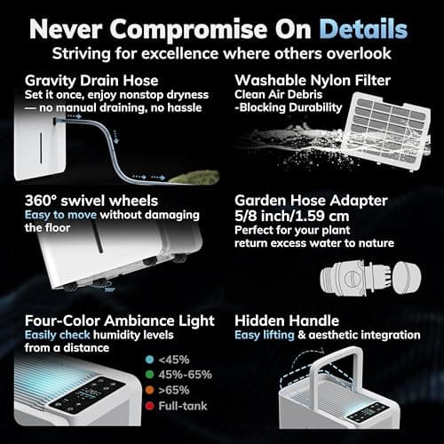 50 Pint/Day Dehumidifier, AEOCKY #1 Dehumidifier Brand Verified by Stackline, 3500 Sq.Ft for Basement, Home, Bedroom, Bathroom, with Drain Hose, Intelligent Humidistat, Quiet 7