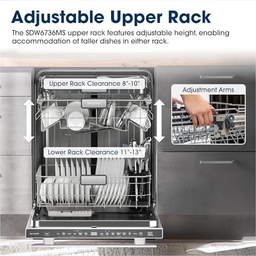 Sharp SDW6736MS 24-inch Stainless Steel Dishwasher, Third Rack, Library Quiet 47 dB, Power Wash Sprayer 5