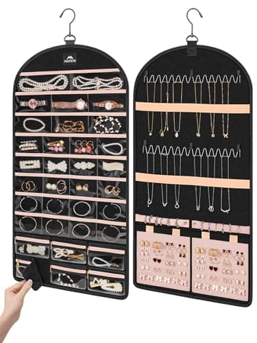 MATEIN Hanging Jewelry Organizer with Removable Zipper Jewelry Pouches, Tangle-Free Necklace Hanger for Closet with Metal Hook, Over the Door Earring Storage Bracelet Ring Holder