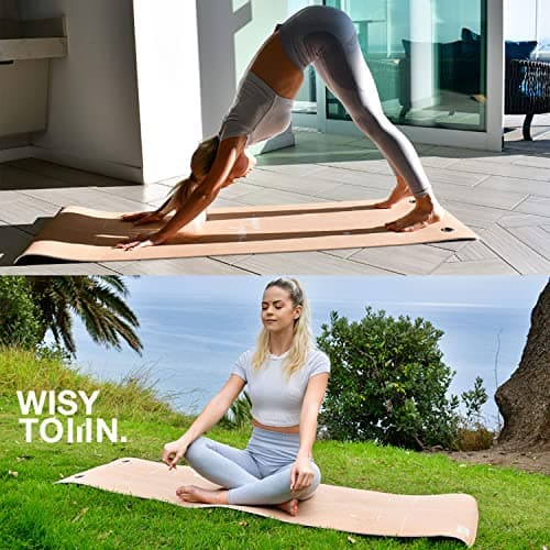 WISYTOWN Yoga Cork Mat Ecofriendly: Beautiful Organic Yoga Mat Extra Long and Wide. Anti slip yoga mat,Fitness mats,Hot Yoga 72"x24"x6mm 6