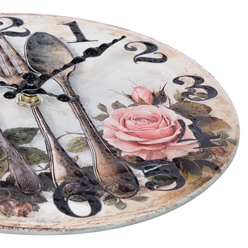 Horizent Kitchen Wall Clock,Wall Clock with Fork&Spoon Vintage Dial Decor for Kitchen Dining Room(8 Inch,Glass) 5