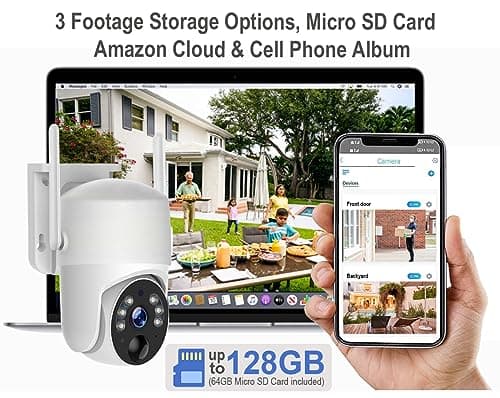 2K Solar Security Camera Outdoor, Wireless 4G/5G Cellular SIM Card (Verizon/AT&T/T-Mobile), AI Motion Detection & Siren, Unlimited Data, Amazon Cloud/Free Ultra Speed 32G Micro SD Card (4G SIM Card) 6