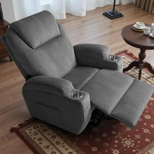 Furmax Electric Power Lift Recliner Chair with Massage for Elderly Corduroy Fabric Recliner Single Sofa with Cup Holders, Side Pockets and Remote Control for Living Room Bedroom (Gray) 6
