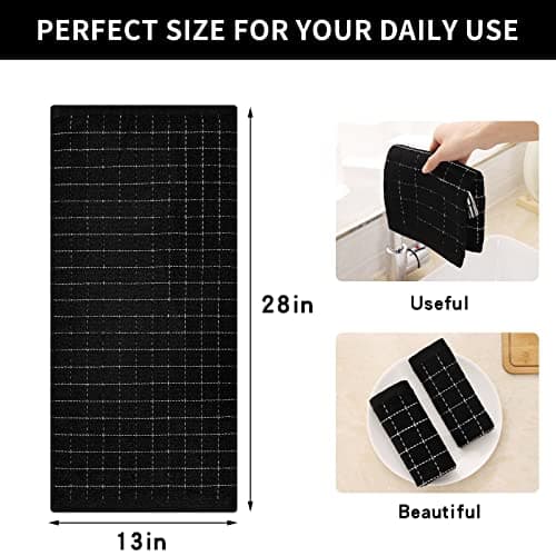 Homaxy 100% Cotton Terry Kitchen Towels(Black, 13 x 28 inches), Checkered Designed, Soft and Super Absorbent Dish Towels, 4 Pack 5
