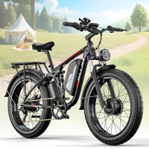 PUJH 6000W Dual Motor Electric Bike for Adults,60V 20Ah 26" Fat Tire Fast Ebike,45 mph up to 100 Miles,Class 3 Lockable Suspension Electric Bicycle for Snow Off Road Mountain Hunting Commuter E-Bike