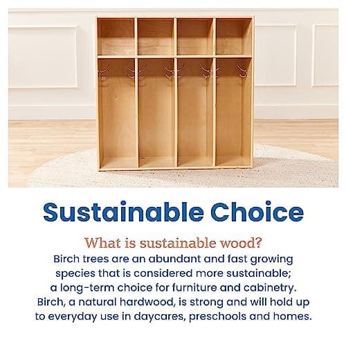 ECR4Kids Streamline 4-Section Toddler Coat Locker with Cubby Storage, Kids Furniture, Natural 7