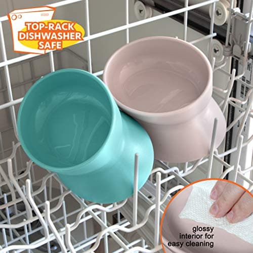 Kitty City Elevated Cat Bowls (Set of 2), Whisker-Friendly Raised Cat Food & Water Dishes, Modern Pedestal Design, Dishwasher Safe, 6.5 oz Each – Teal & Light Pink 6