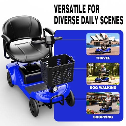 Mobility Scooter for Adults,4 Wheel Mobility Scooter,15 Miles Range,300LBS Capacity,Lightweight and Portable,with LED Headlights and Basket,Charger Included,Gifts Suitable for Elders,Blue 6