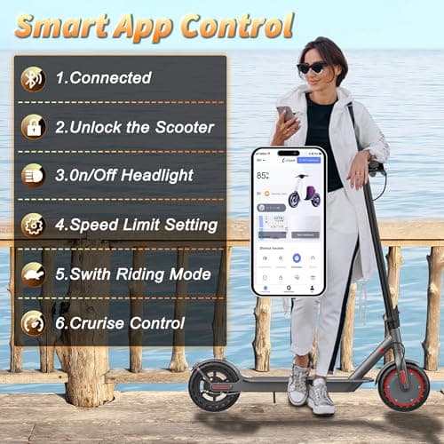 Electric Scooter Adults, Powerful 350W E-Scooter, Max 19 Mph & 15-19 Miles Range Scooters, Folding Scooters with 8.5" Solid Tires, Commuting Scooter Kick Scooter with APP Control (Seats Optional) 5