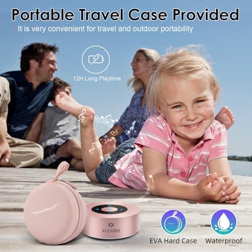 XLEADER Mini Bluetooth Speaker (Travel Case Provided) HD Sound&Rich Bass, Touch Design, 12-15H Playtime, Support Aux Input, Micro SD, Mic, for iPhone Laptop Shower Office, Ideal Gifts, Pink Rose Gold 6