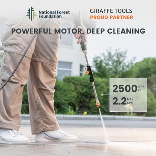 Giraffe Tools Grandfalls Retractable Pressure Washer G20, 2500 PSI 2.2 GPM, 180° Wall Mounted Power Washer, Auto-Retract with 65FT Hose Reel, 5 Nozzles for Floor/Cars/Fences/Patios, Dark Silver 6
