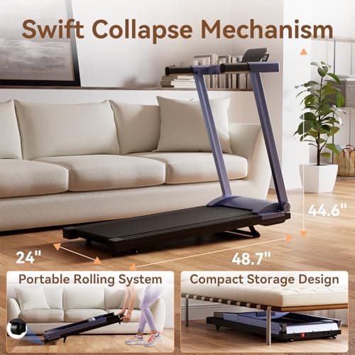 DeerRun Foldable Treadmill for Home with 6% Manual Incline & Handlebar, Compact Folding Walking Pad Treadmill for Walking, Jogging & Running, 0.6-7.5 MPH, 300 lb Capacity, App & Remote Control 6